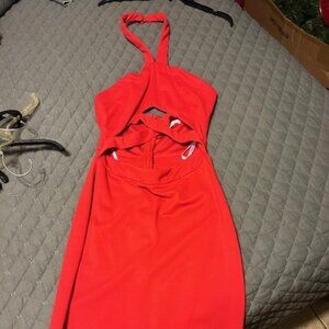 Red cut out ab dress